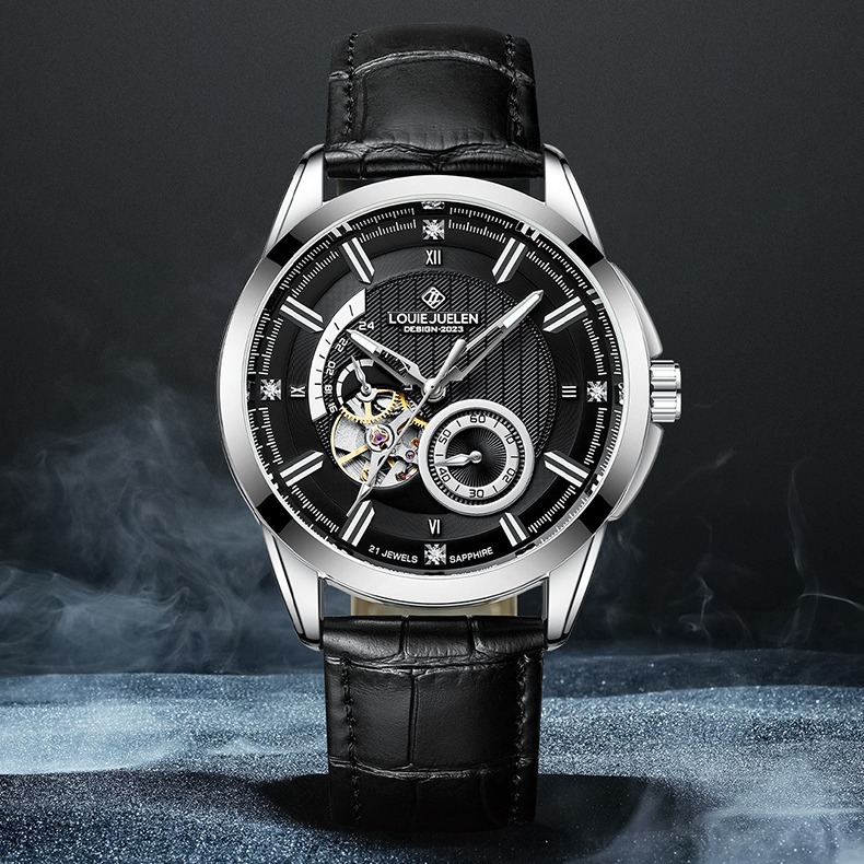 Seiko Watch Presage - ステンレススチール製 ニューブラックナイトシリーズ スケルトン 夜光 防水 本革