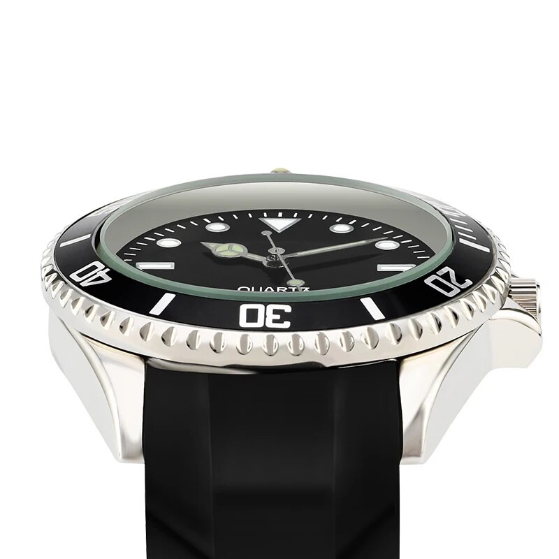 Suede Strap Watch - ロータリーベゼルラバーストラップ、アナログクォーツ、日本の動き、ロゴなし、40mm