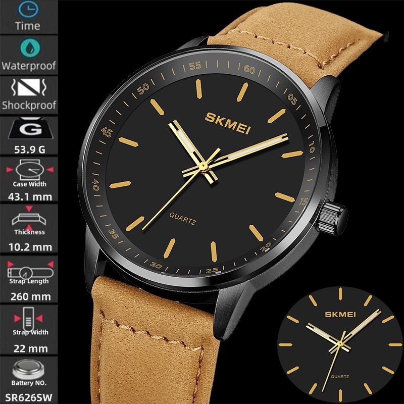 Suede Strap Watch - SKMEI-メンズ防水クォーツ腕時計,シンプルなスタイル,レザーストラップ,アナログディスプレイ,オリジナルブランド,ファッション