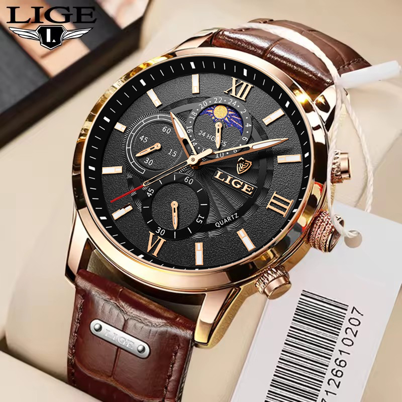 Suede Strap Watch - メンズ腕時計 LIGE トップブランドの高級メンズ腕時計男性用レザークォーツ時計スポーツ防水男性時計レロジオ Masculino