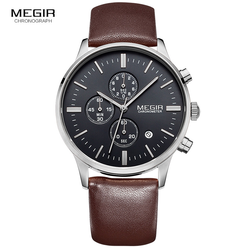 Megir クォーツ時計男性発光防水スポーツ腕時計男性商業革 - Suede Strap Watch のレビューと価格