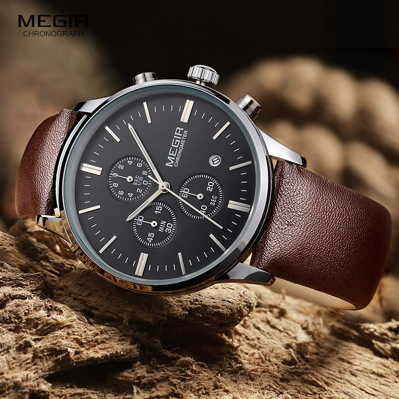 Megir クォーツ時計男性発光防水スポーツ腕時計男性商業革 - Suede Strap Watch のレビューと価格