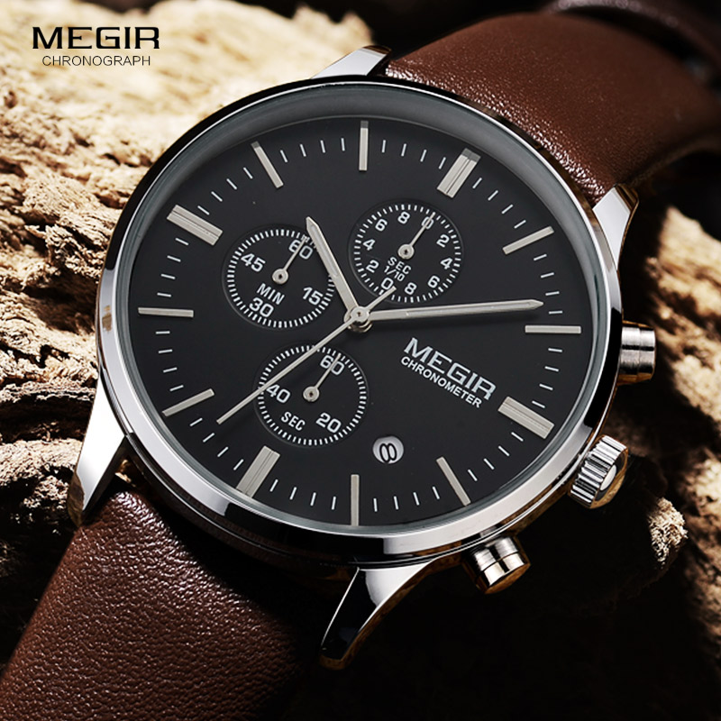 Megir クォーツ時計男性発光防水スポーツ腕時計男性商業革 - Suede Strap Watch のレビューと価格