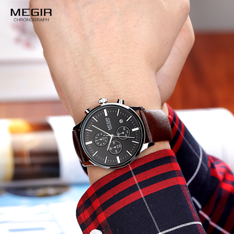 Megir クォーツ時計男性発光防水スポーツ腕時計男性商業革 - Suede Strap Watch のレビューと価格