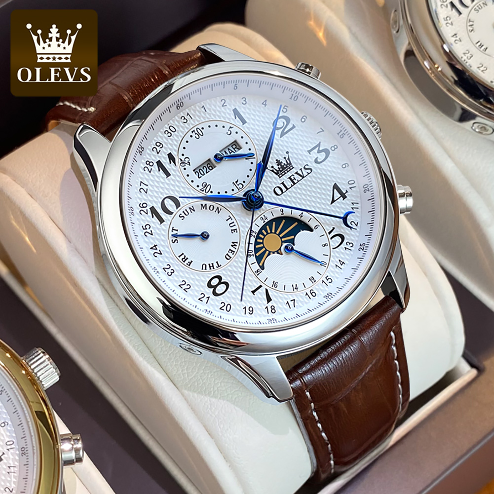 OLEVS 6667 ムーンフェイズメンズ腕時計 7針多機能 - Seiko Watch Presage のレビューと価格