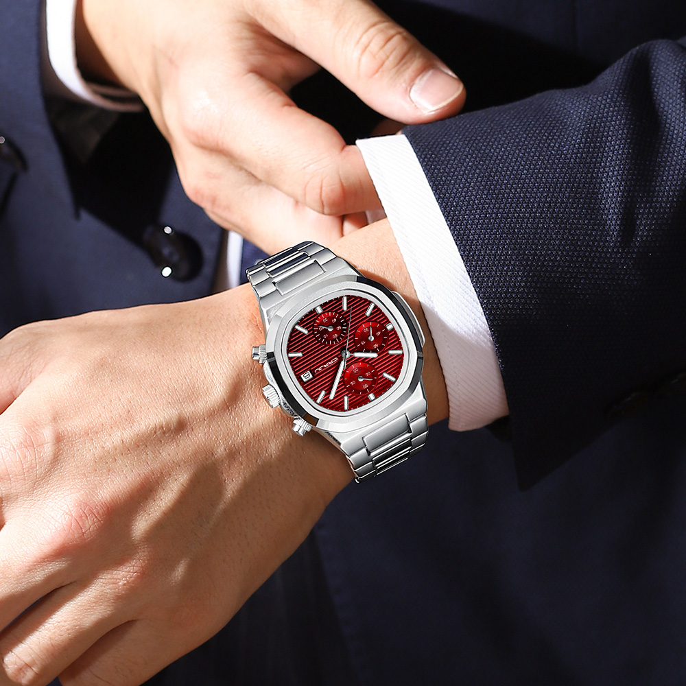 Crrju-男性用ステンレス鋼スクエアクォーツ時計、防水ビジ - Patek Philippe Watch Nautilus のレビューと価格