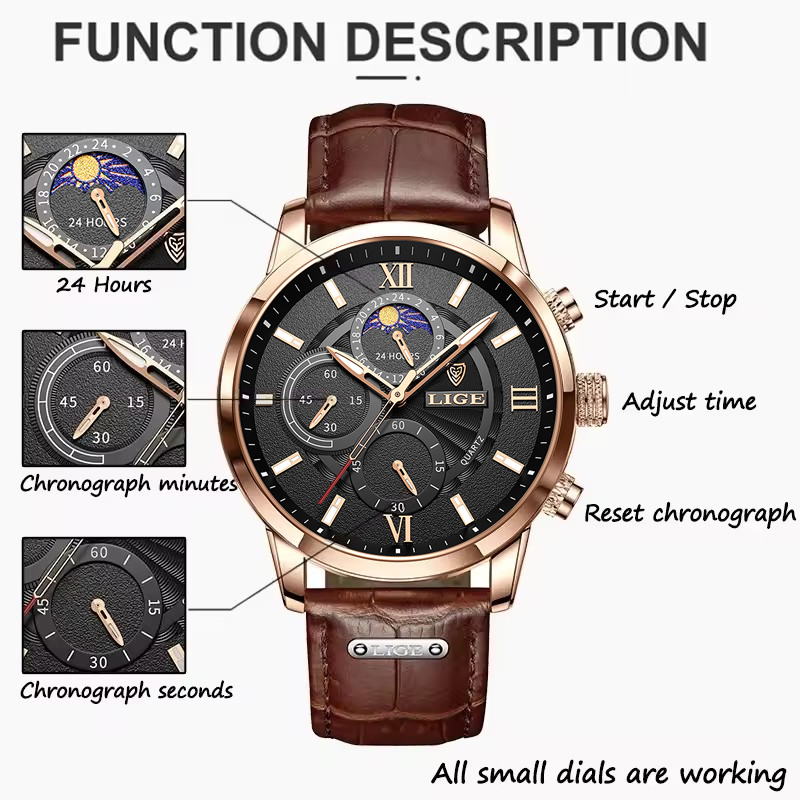 メンズ腕時計 LIGE トップブランドの高級メンズ腕時計男性 - Suede Strap Watch のレビューと価格