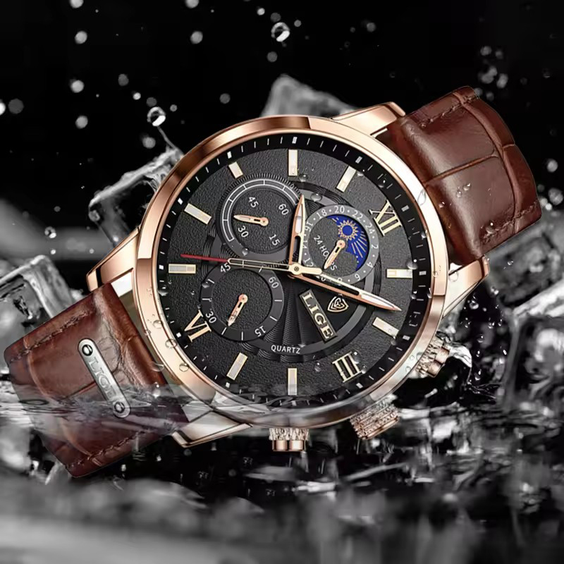 メンズ腕時計 LIGE トップブランドの高級メンズ腕時計男性 - Suede Strap Watch のレビューと価格